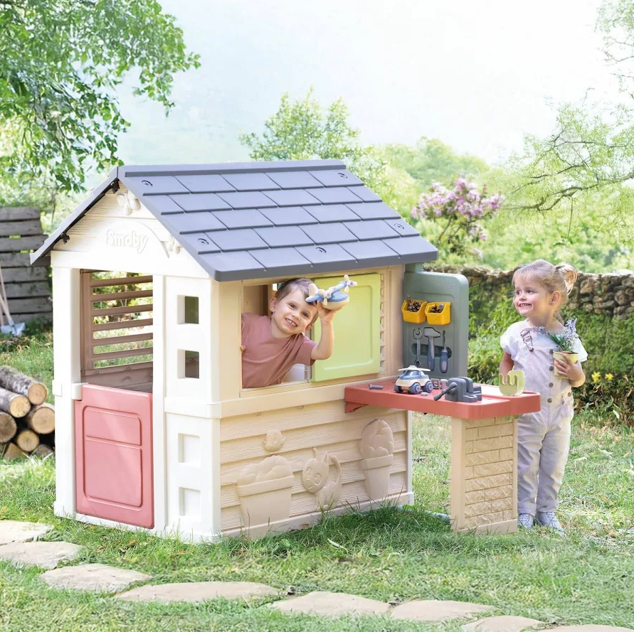 Smoby Life Nature Playhouse Workshop – Kids Outdoor Garden Playhouse with Tool Accessories